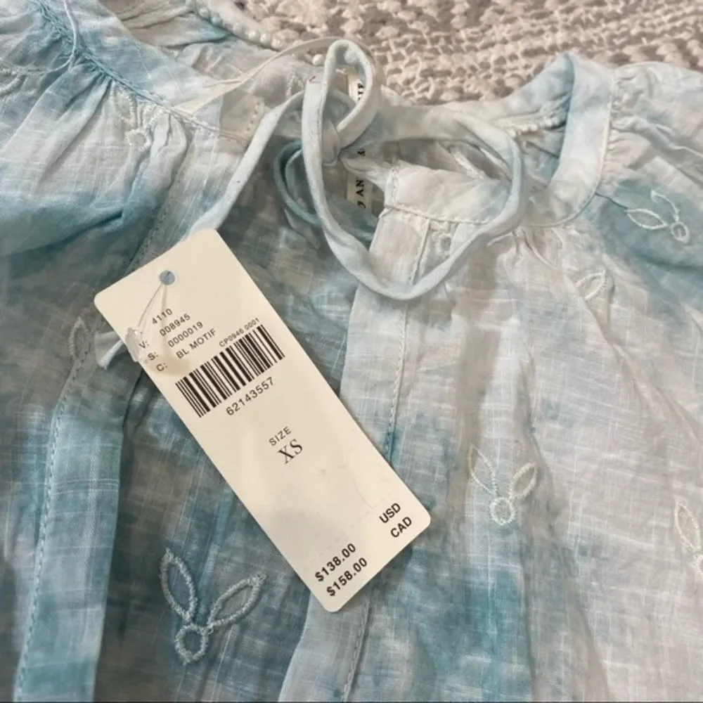 NWT Anthropologie Embroidered Tie Dye Eyelet Boho Puff Sleeve Blouse Top